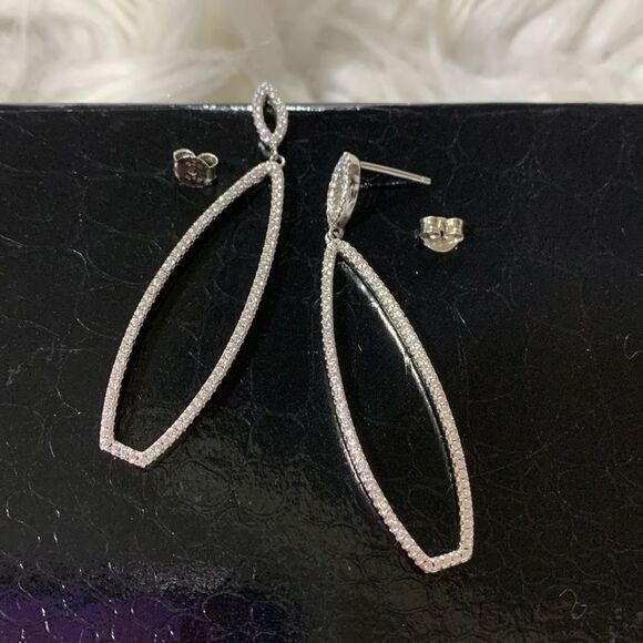 CZ crusted STERLING Silver 925 marquise-shaped drop earrings - Picture 1 of 5